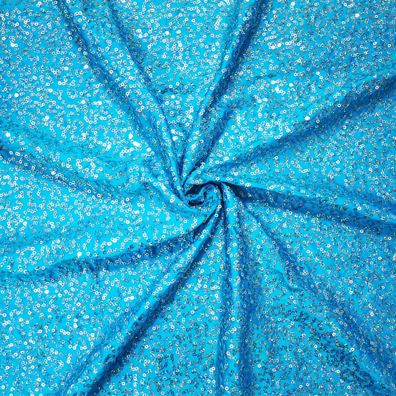 Turquoise-Blue Coral Sequin Pattern Stretch Spandex Knit Fabric By the Yard